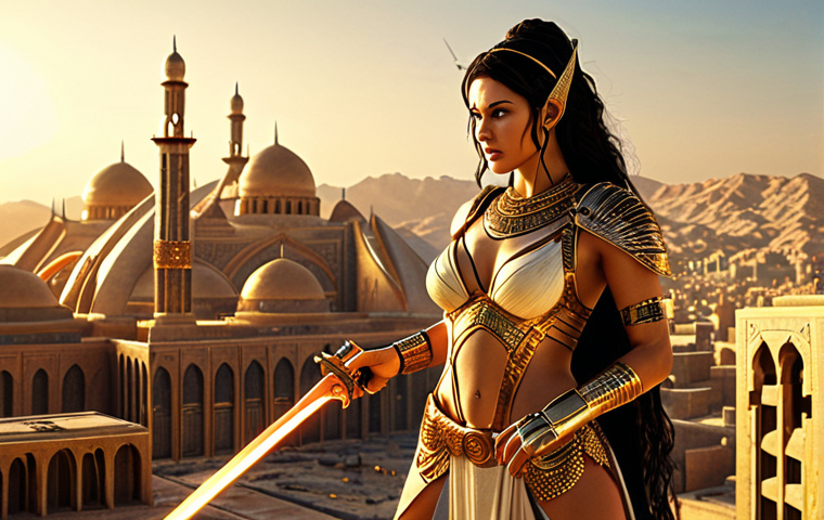 **

"A stunning, vibrant scene from Nikke: Goddess of Victory. A beautiful Nikke character, inspired by ancient mythology, wielding a futuristic weapon, standing amidst a sci-fi cityscape with Arabic architectural influences, bathed in golden light.  Intricate details, high resolution."

**