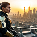 **

"A determined Nikke commander, fully clothed in tactical gear, stands overlooking a futuristic city skyline. The scene is bathed in the golden light of dawn. Her expression is focused and confident.  Safe for work, appropriate content, professional, family-friendly, perfect anatomy, correct proportions, natural pose, well-formed hands, proper finger count, natural body proportions."

**
