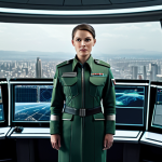 **

"A determined female commander in futuristic, fully clothed military attire, standing in a high-tech control room overlooking a cityscape, appropriate dress, safe for work, professional lighting, perfect anatomy, correct proportions, family-friendly, well-formed hands."

**