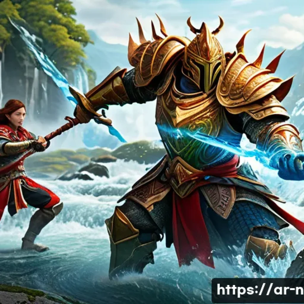 승리의여신 니케 속성별 상성 관계 - A dynamic battle scene in a fantasy RPG setting showcasing diverse elemental characters: a fiery war...