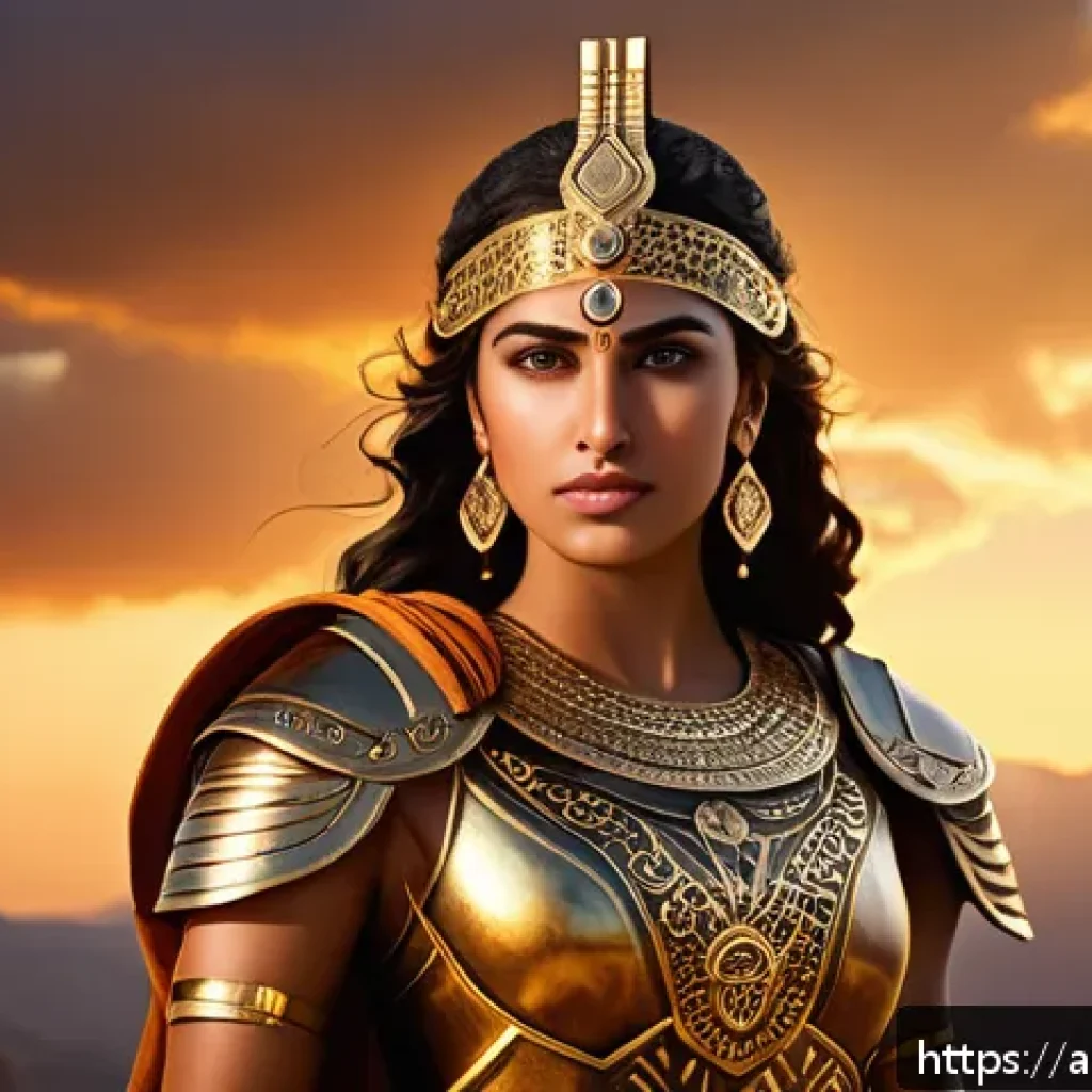 승리의여신 니케 프롤로그 분석 - A powerful and elegant female warrior goddess named Nike, depicted in detailed, realistic armor insp...