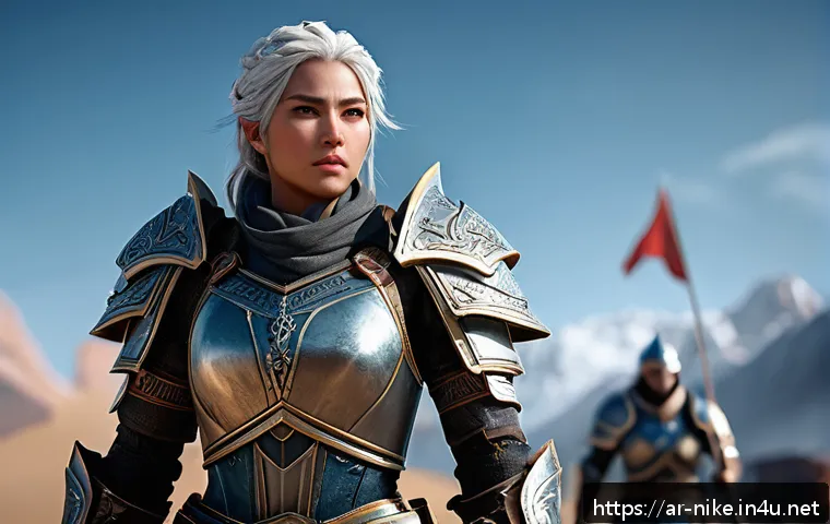 승리의여신 니케 스크린샷 퀄리티 향상 - A high-resolution screenshot scene from the game "승리의여신:니케," featuring a detailed female warrior cha...