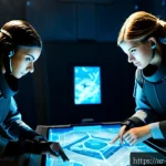 승리의여신 니케 전투 전략 심화 - Photorealistic cinematic scene of an elite all-female futuristic defense squad planning a deep tacti...