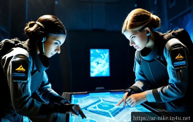 승리의여신 니케 전투 전략 심화 - Photorealistic cinematic scene of an elite all-female futuristic defense squad planning a deep tacti...