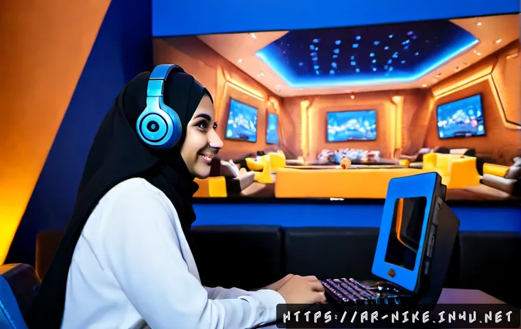 승리의여신 니케 커뮤니티 인터뷰 - Photorealistic community interview in a modern Arabic gaming lounge, a confident adult Arab woman ga...