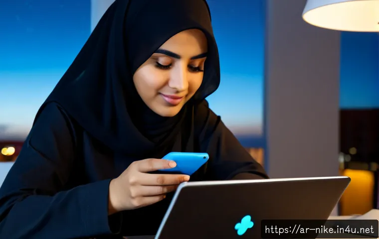 승리의여신 니케 데이터 보관 팁 - Photorealistic Arab woman in modest casual clothing carefully backing up mobile game data on a smart...