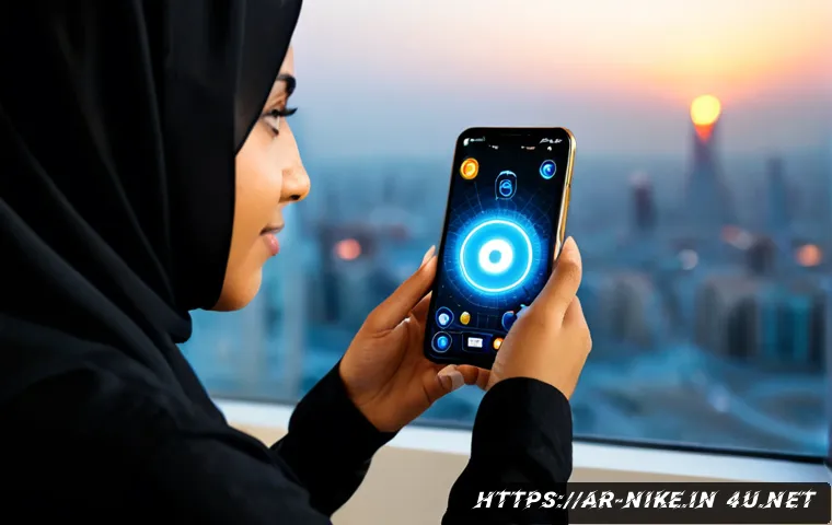 승리의여신 니케 UI 모드 변경 - Photorealistic close-up of an Arab woman gamer in a modern Riyadh apartment, holding a smartphone di...